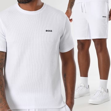 BOSS - Camiseta Waffle y pantalones cortos de jogging 50535891 50535884 Blanco